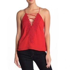 WAYF Sexy Red Plunge Camisole with Lace Detail